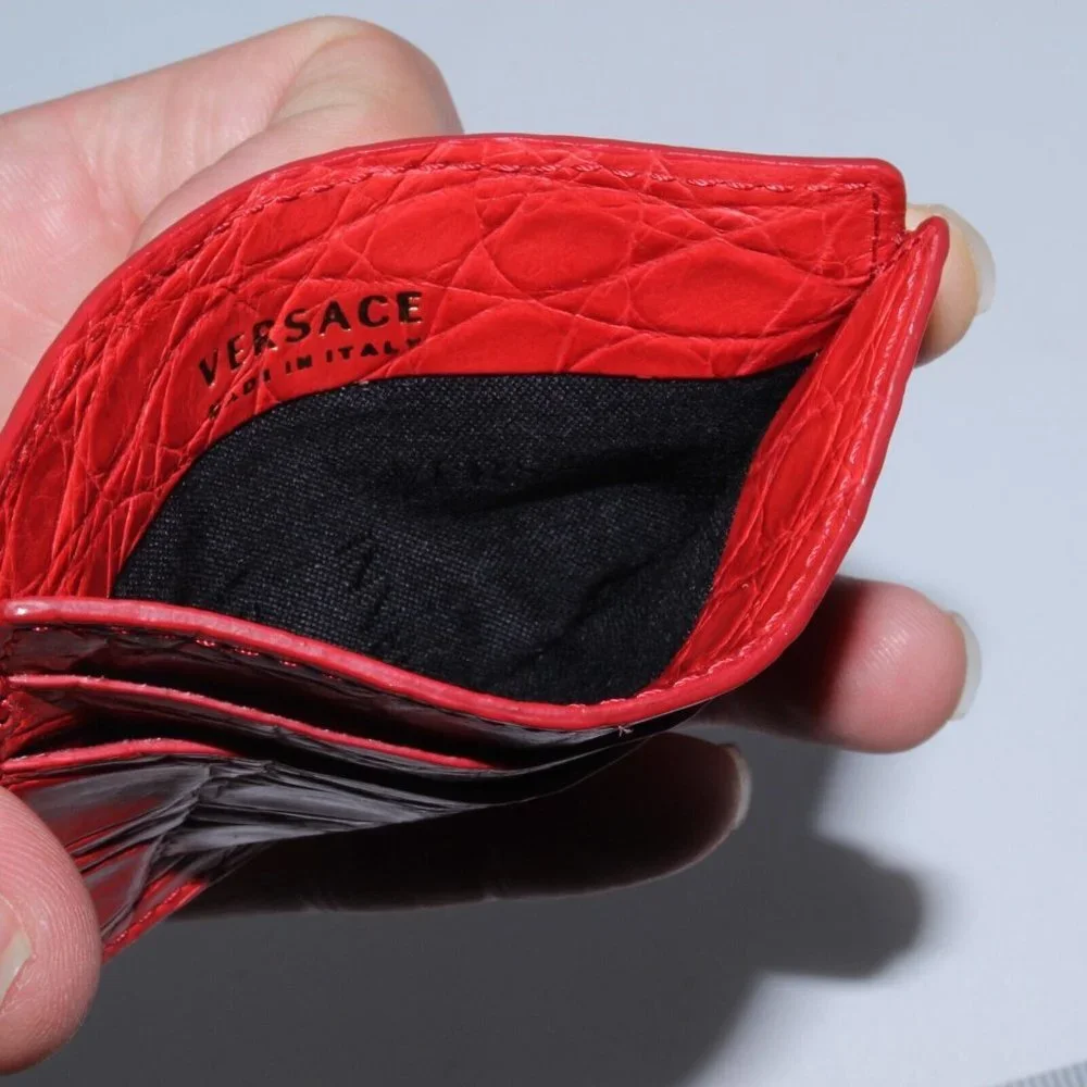 Versace Red Croc Card Case Wallet New w/ Minor Defect